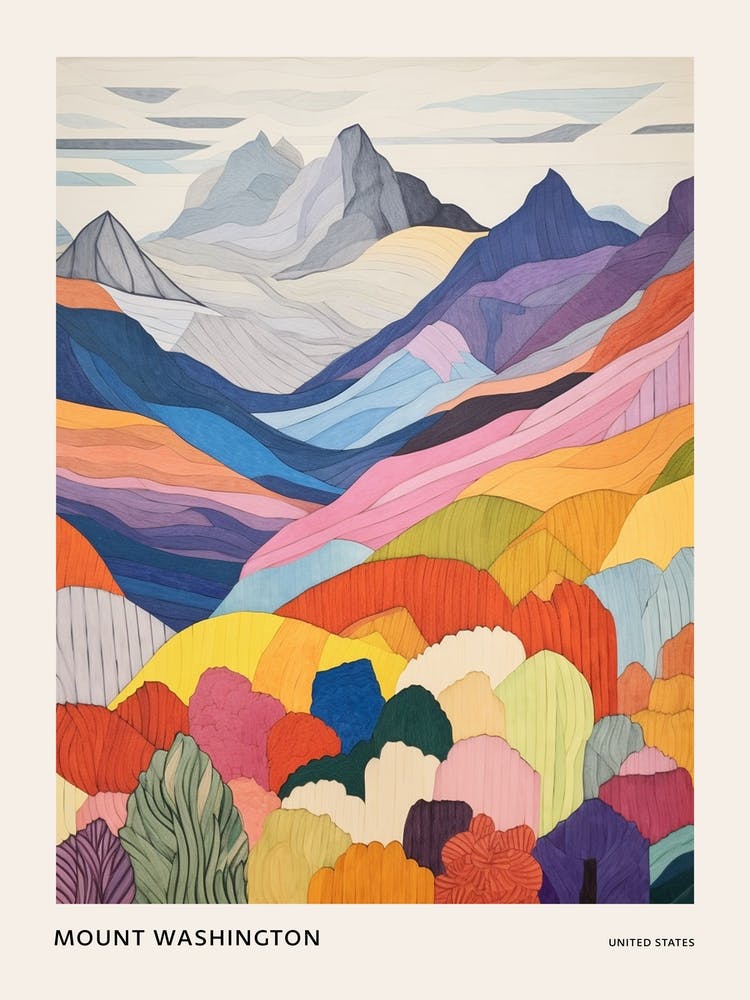 Mount Washington United States 1 Affiche d'Illustration de Montagne Colorée