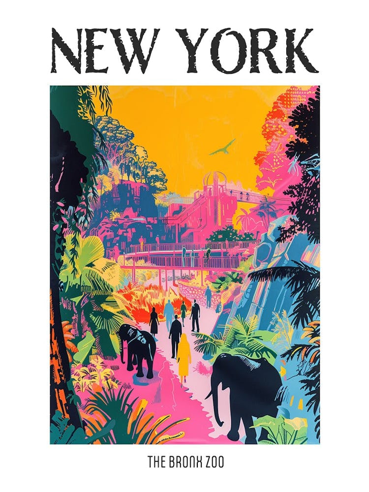 The Bronx Zoo New York Colourful Silkscreen Illustration 1 Poster
