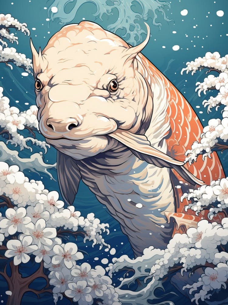 Sea Turtle Animal Drawing In The Style Of Ukiyo E 2