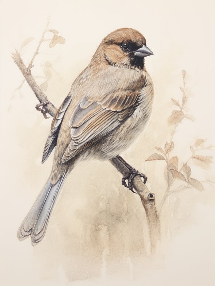 Vintage Bird Drawing Cowbird 2