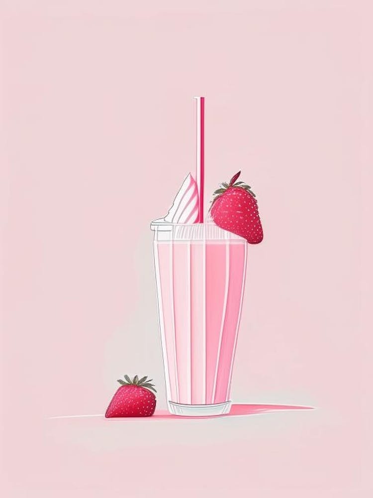 Strawberry Milkshake Dairy Food Minimal Line Drawing 1