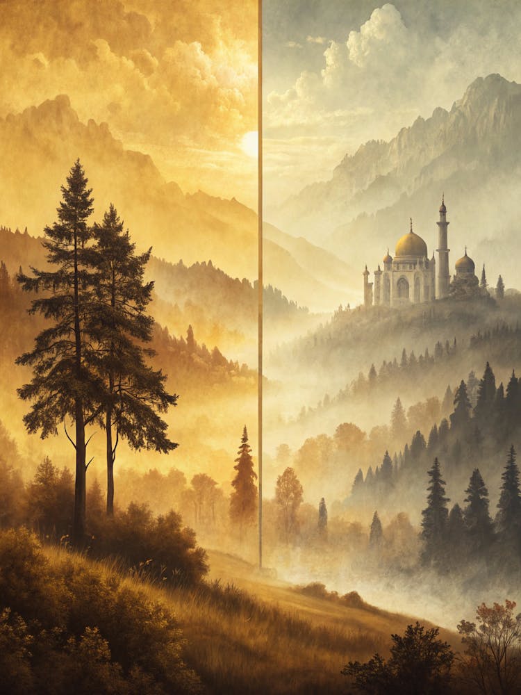 Oil Painting Style Elegant Split Canvas With Soft