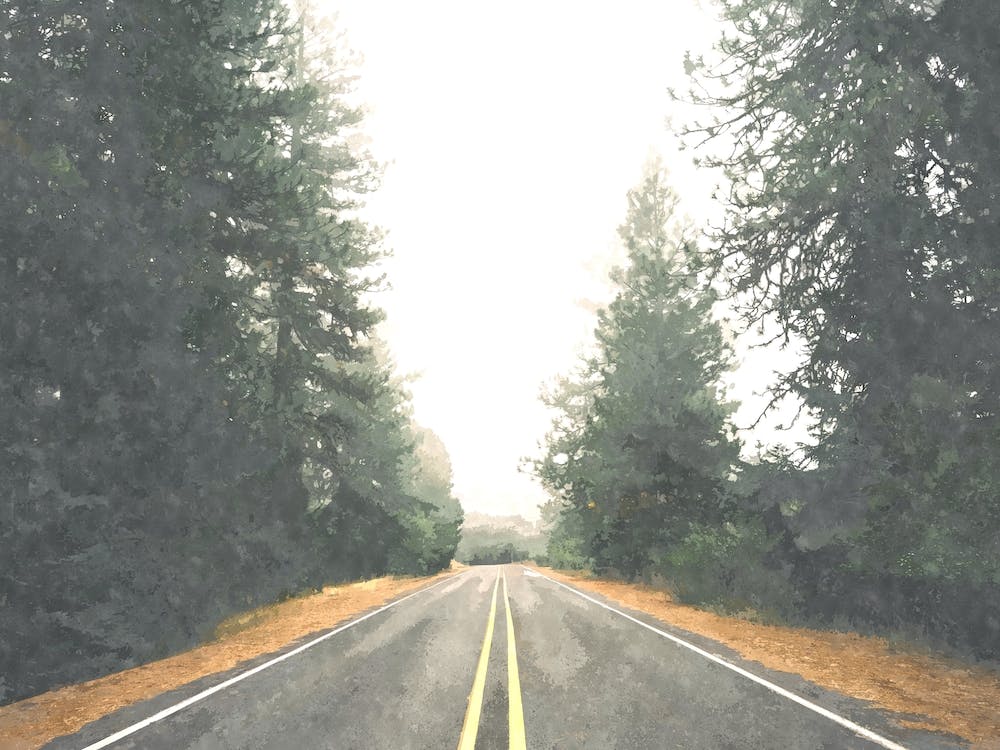 Road Landscape Watercolor