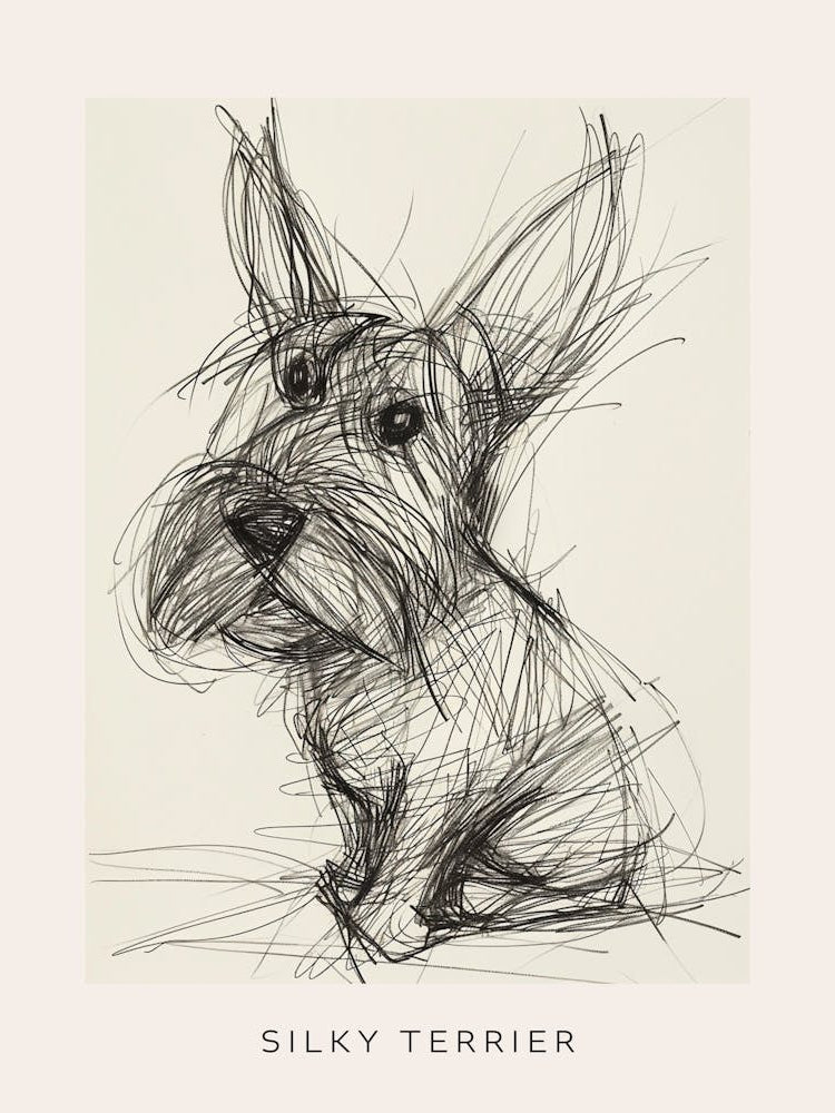 Skye Terrier Dog Line Sketch 1 Poster