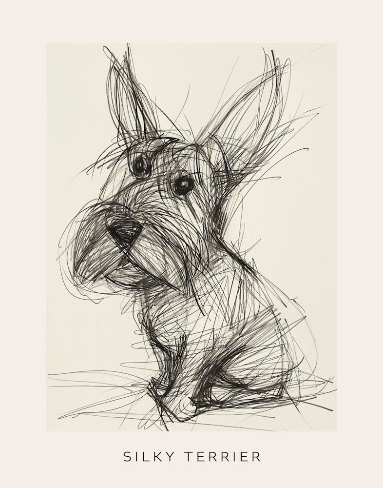 Skye Terrier Dog Line Sketch 1 Poster