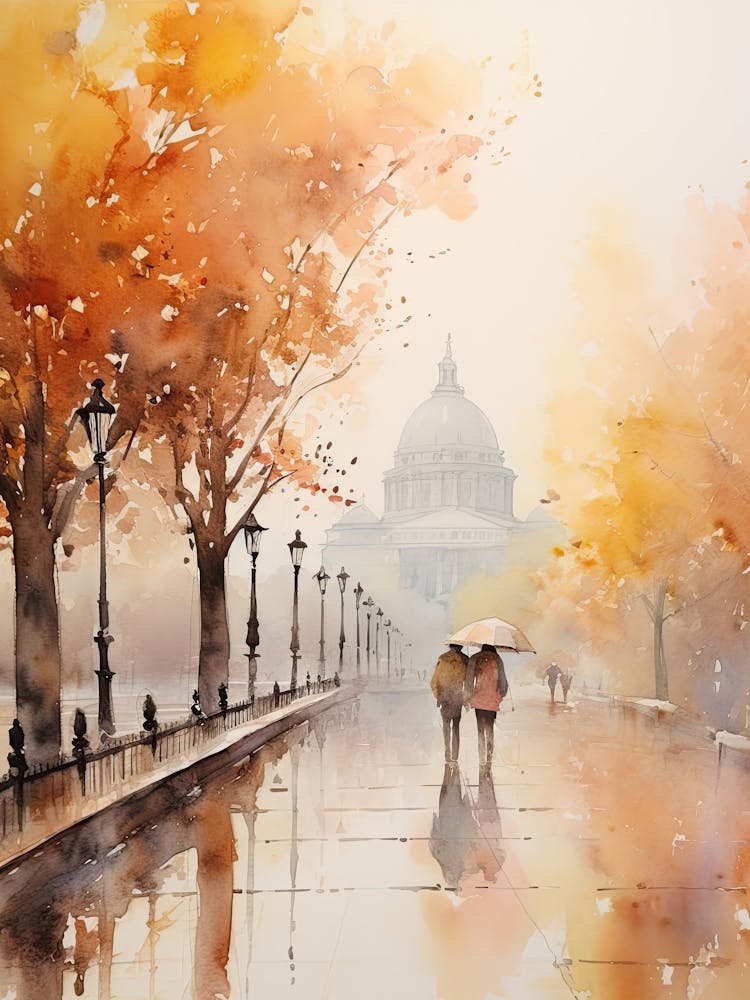 Rome Italy In Autumn Fall, Watercolour 1