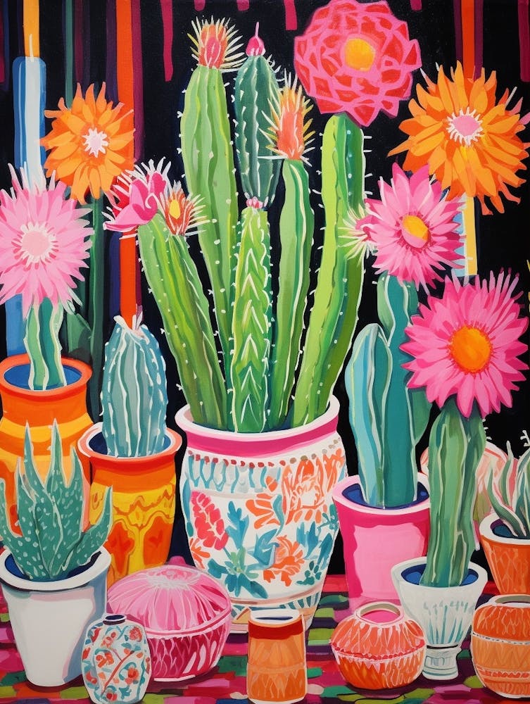 Cactus Painting Maximalist Still Life Woolly Torch Cactus 4