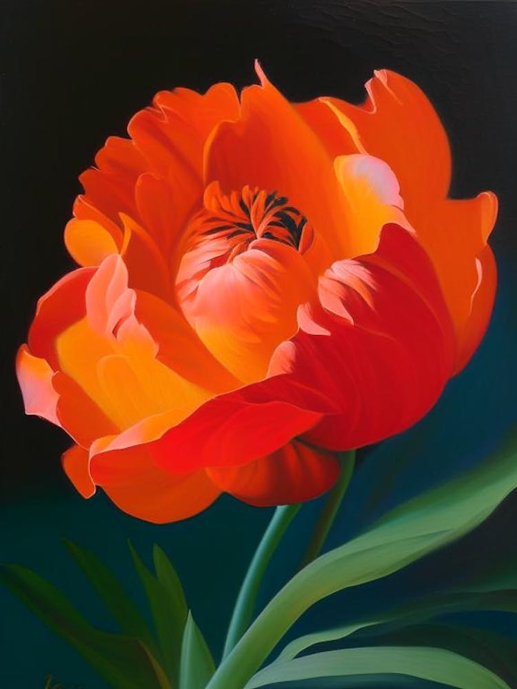 Single Stem Of Peony Orange Colourful 1 Painting