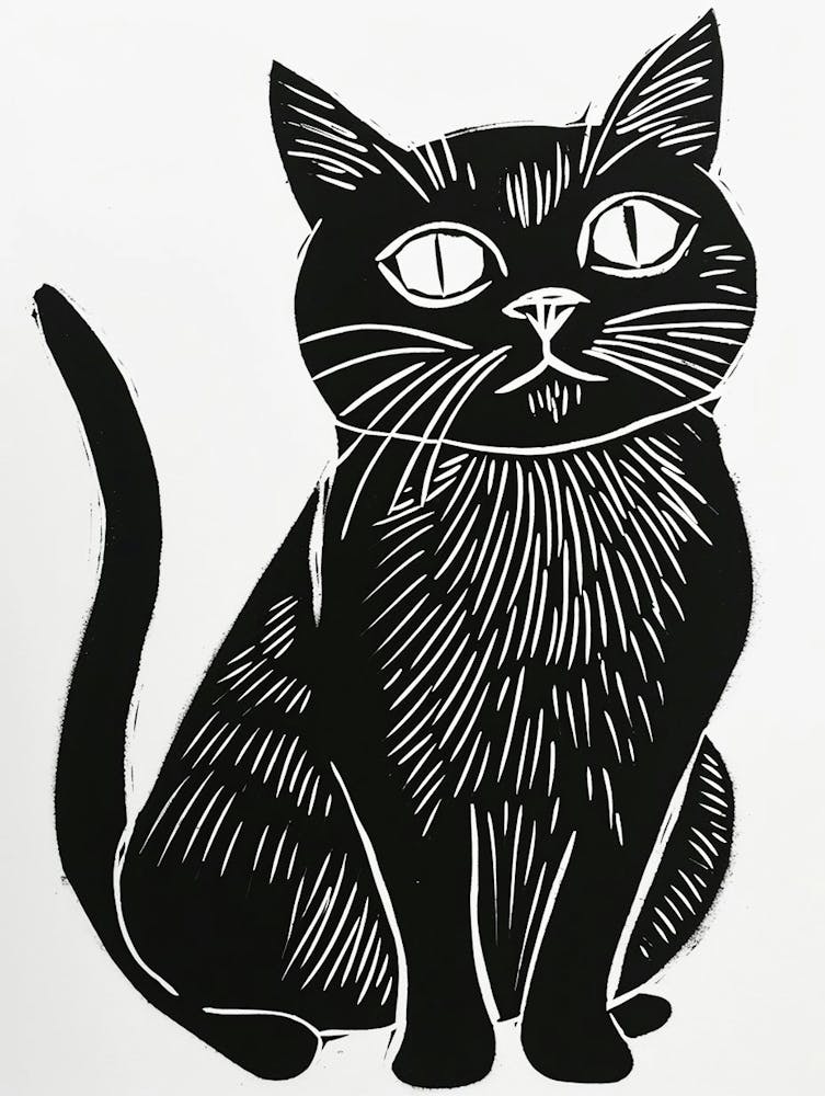 Exotic Shorthair Linocut Blockprint 2