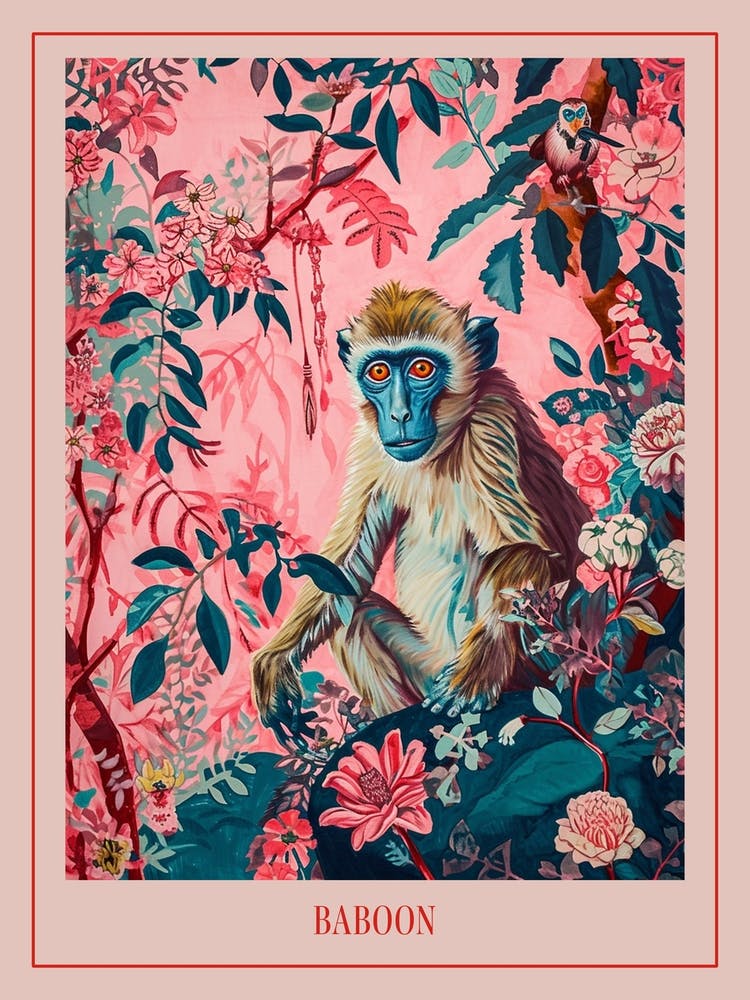 Floral Animal Painting Baboon 3 Poster
