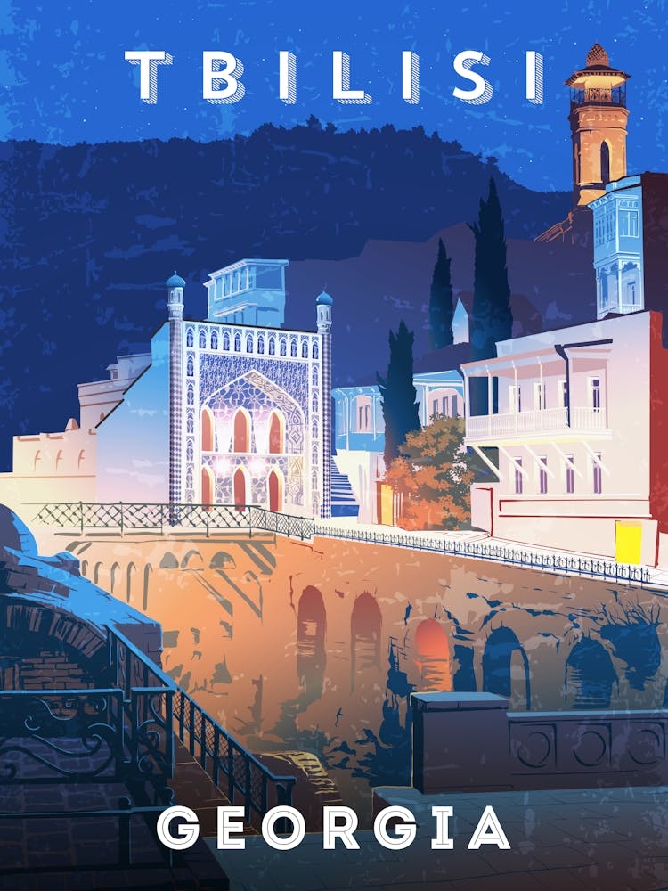Tbilisi, Georgia — Retro travel minimalist poster 3