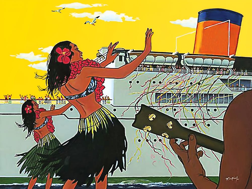 Hawaii, Hula Girls Welcoming Tourists On Cruiser Ship