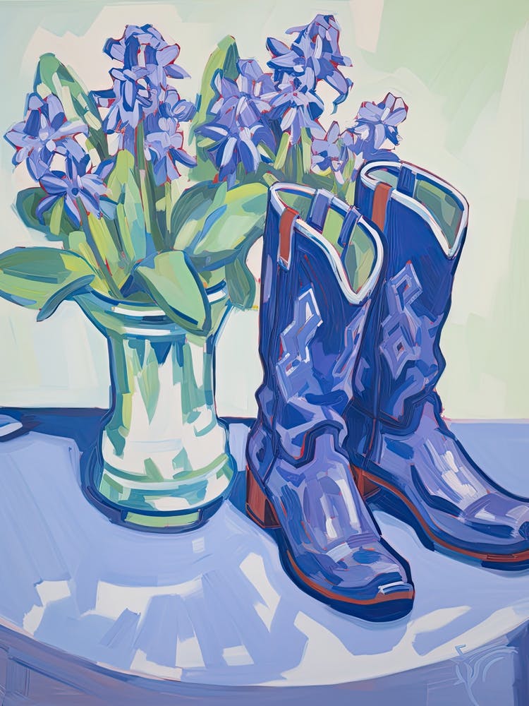 A Painting Of Cowboy Boots With Snapdragon Flowers, Fauvist Style, Still Life 12
