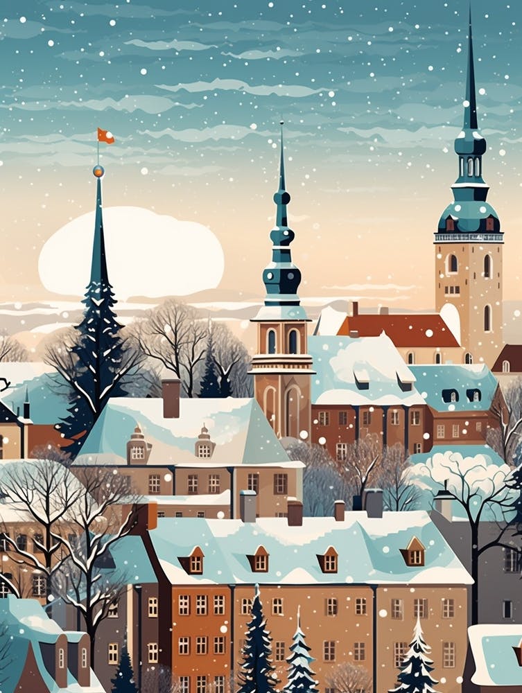 Winterreise Nacht Illustration Tallinn Estland 1