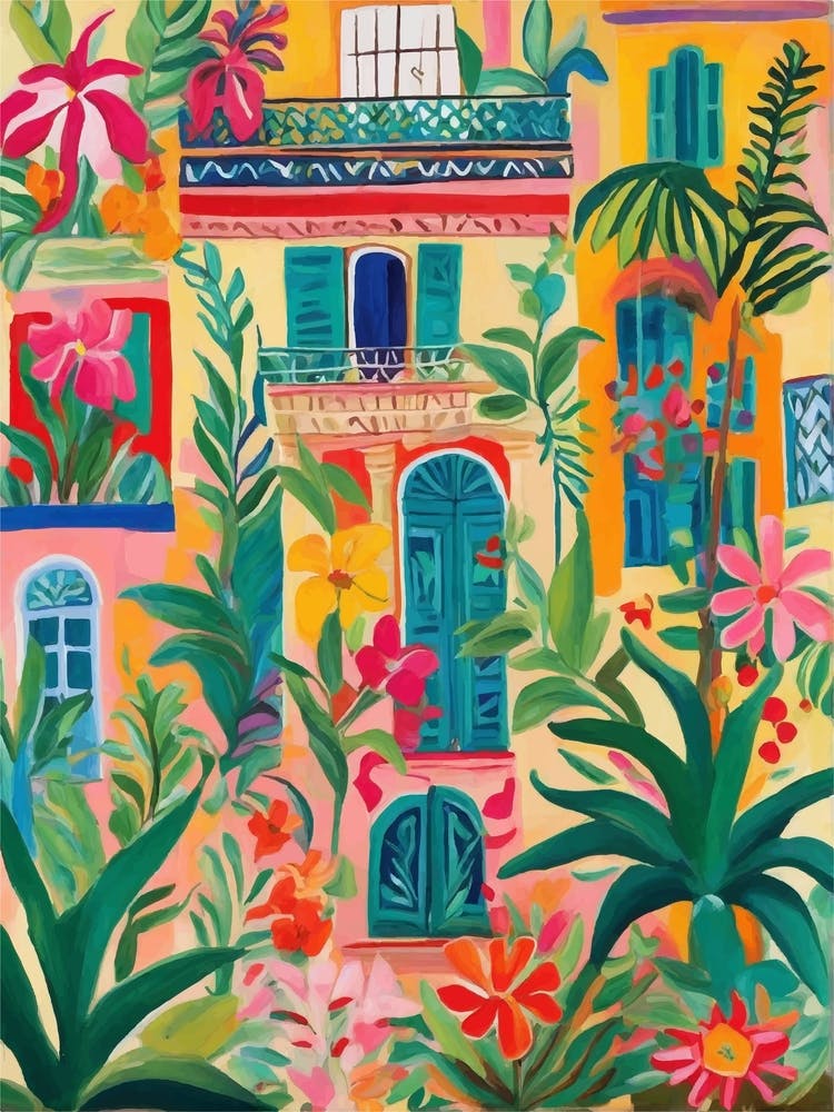Colorful Tropical House facade whit plants