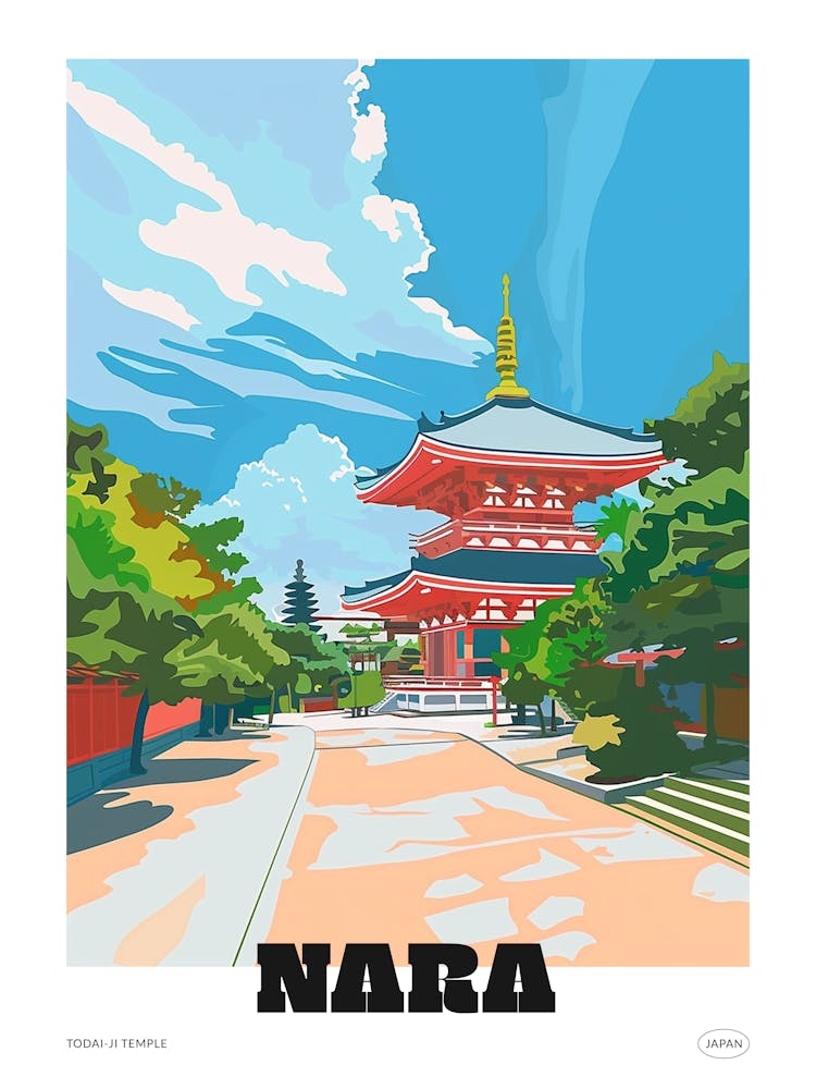 Todai Ji Temple Nara 4 Colourful Illustration Poster