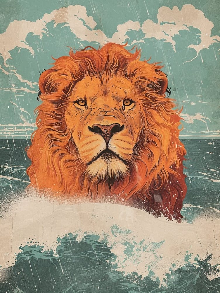 African Lion Facing A Storm Illustration 1