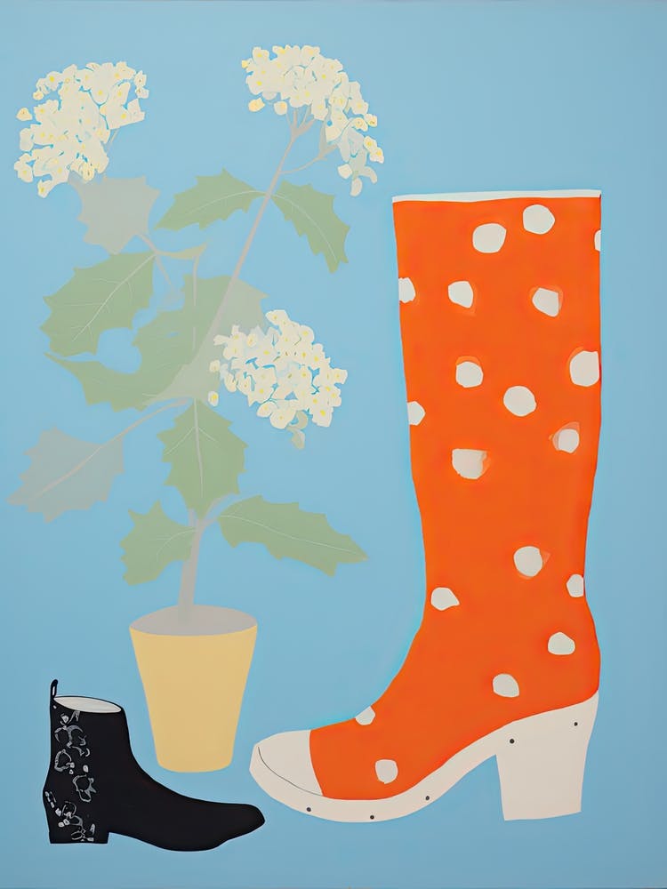 A Painting Of Cowboy Boots With Flowers, Pop Art Style 4