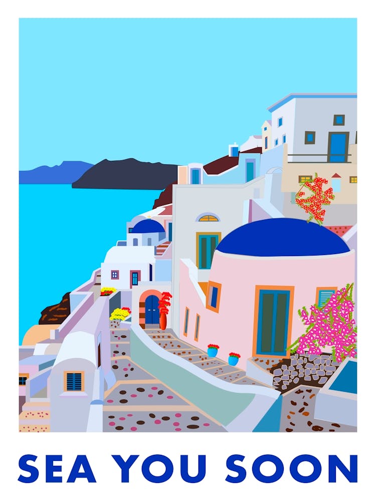 Sea you soon [Santorini, Greece] - travel poster, vector art 1