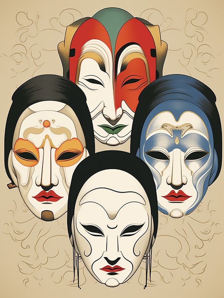 Noh-Masken Illustration im japanischen Stil 20