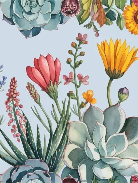 Abstract Succulent Serenity - Floral Wallpaper