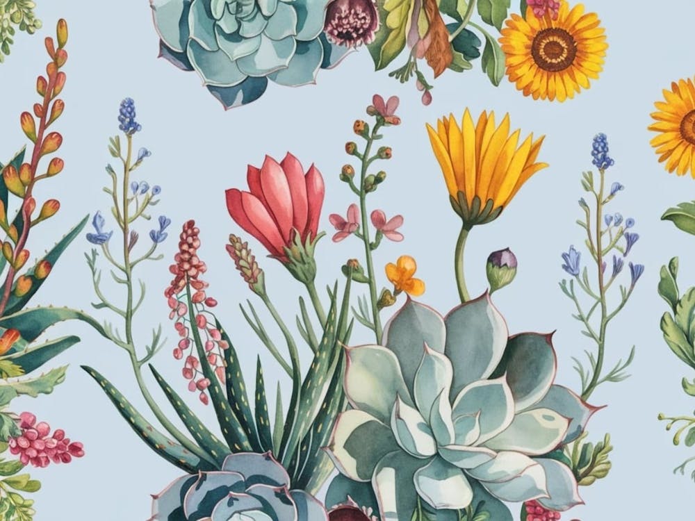 Abstract Succulent Serenity - Floral Wallpaper