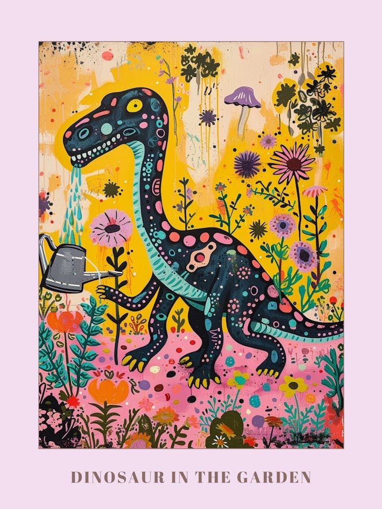 Dinosaur In The Garden Colourful Brushstroke 1 Poster
