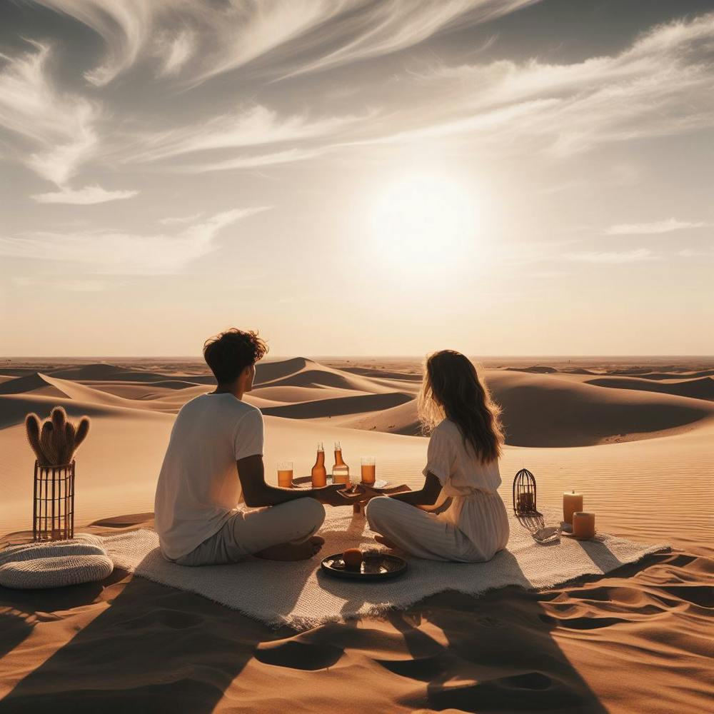 Couple Having Dinner In The Desert