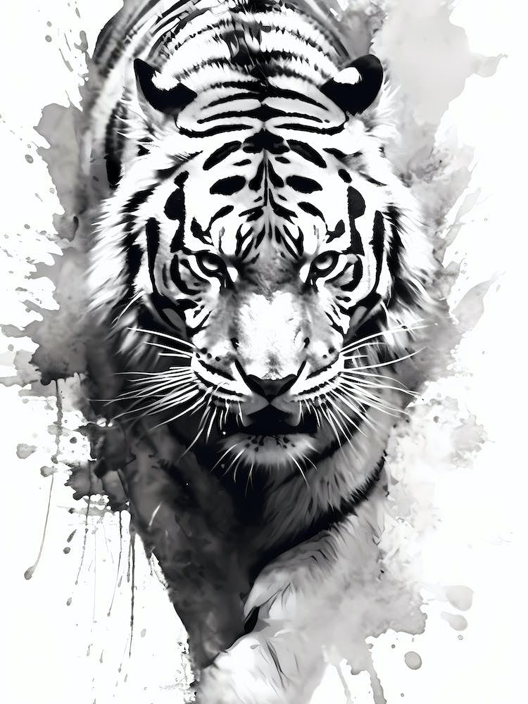 Tiger Black and White Watercolor Ink 1