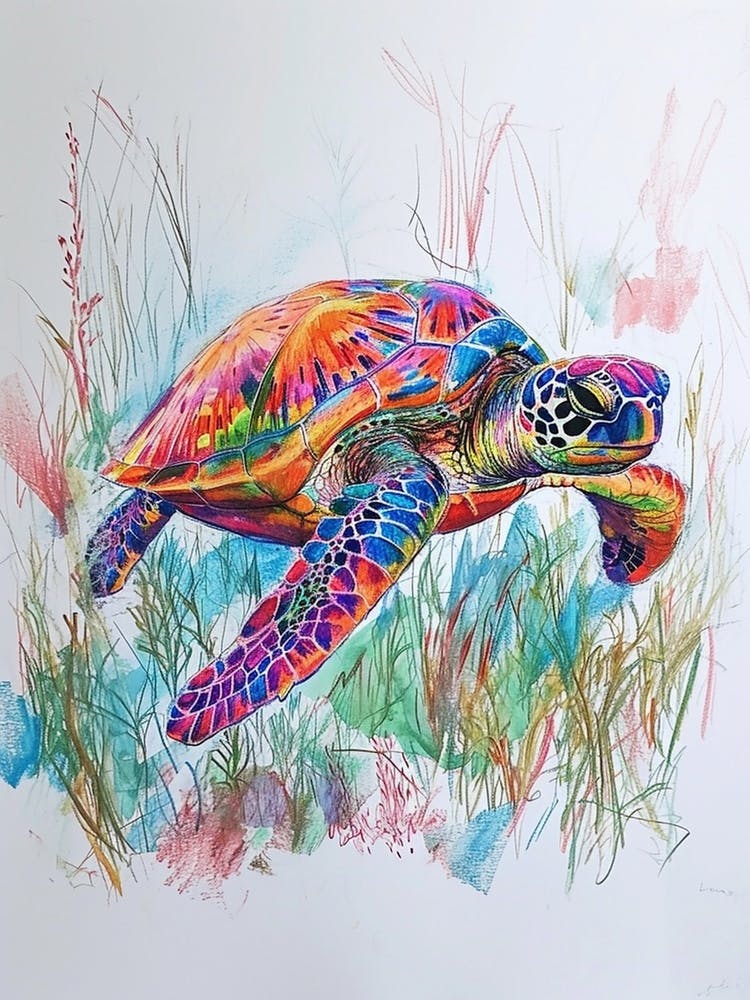 Sea Turtle With Marine Plants Scribble 2