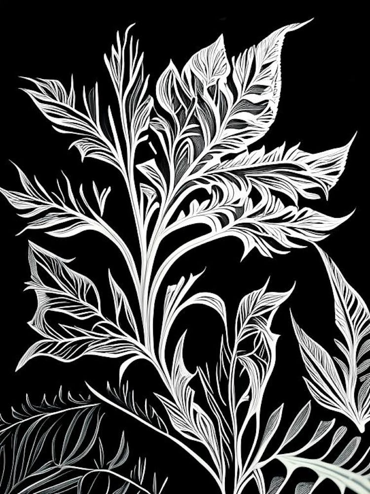 Valerian Leaf Linocut 1