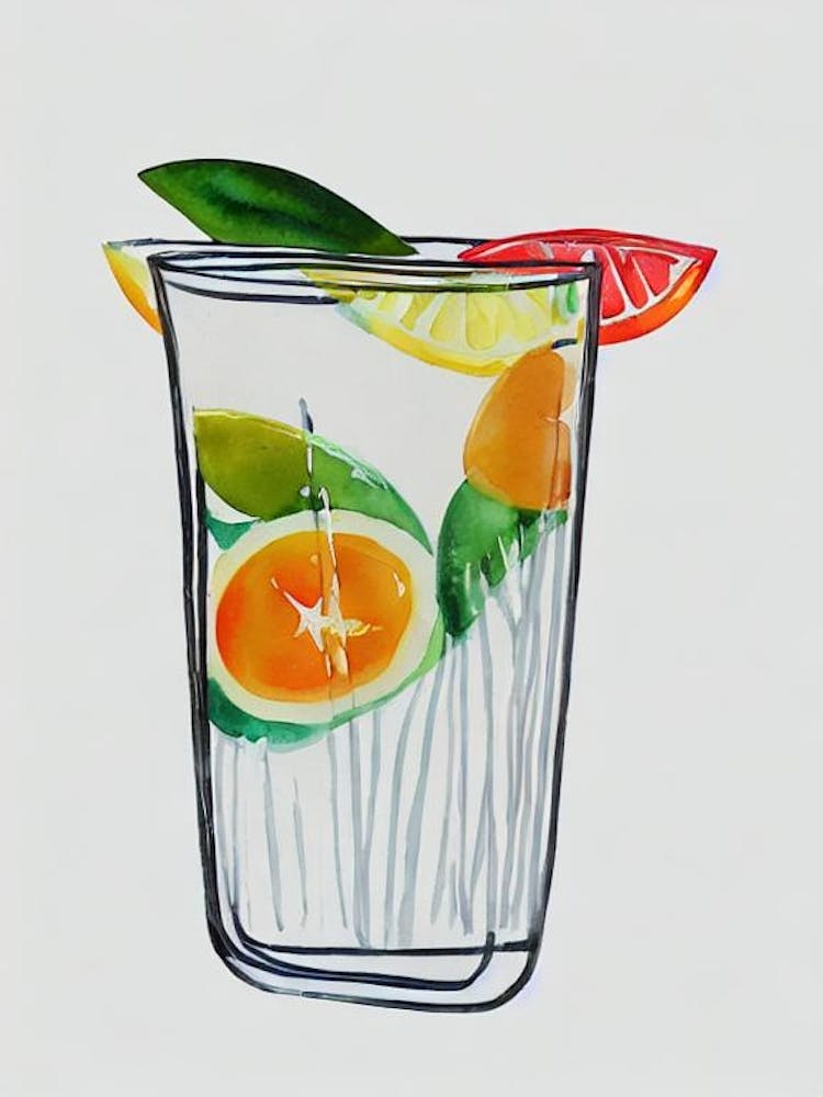Bahama Mama Minimal Line Drawing With Watercolour Cocktail Poster