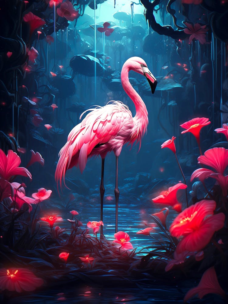 Pink Flamingo In The Forest