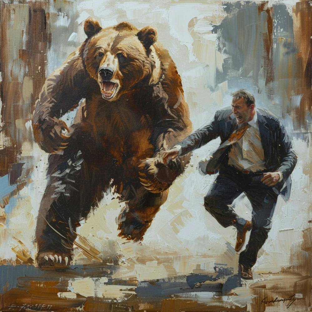 Bear Chases A Man in Suit