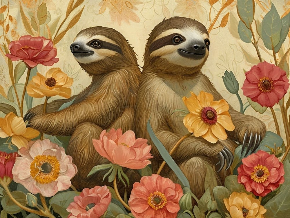 Floral Animal Illustration Sloth 4