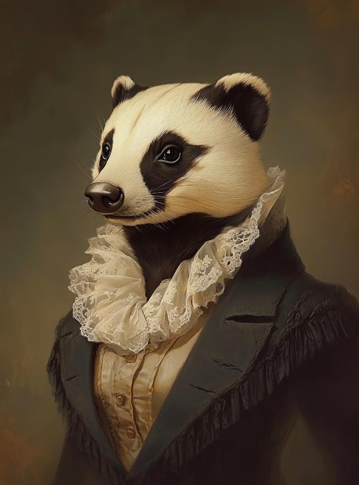 Royal Lady Badger Vintage Portrait, Victorian Animal Print, Dressed Cute Animal Altered Art, Renaissance Animal , Animal Lover Gift