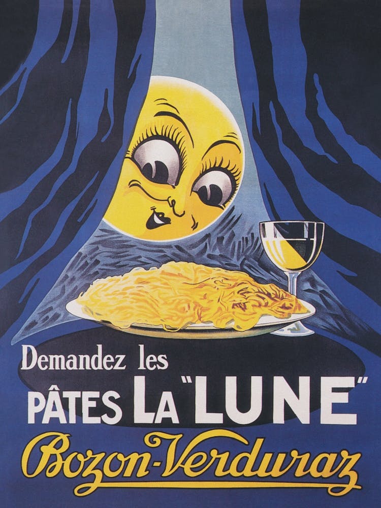 Moon and Pasta Whimsical Vintage Food Poster