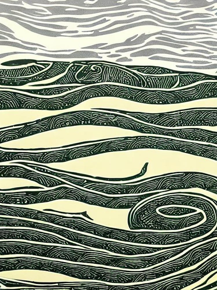 Olive Sea Snake II Linocut