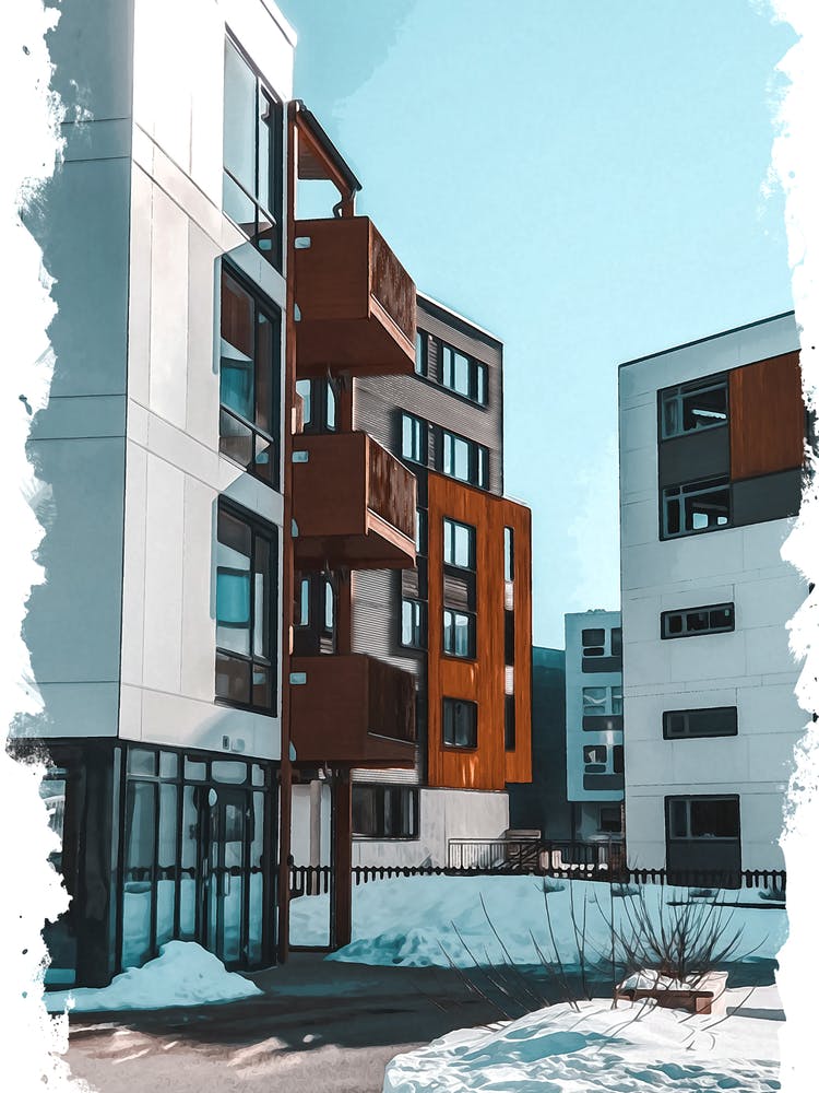 Apartment Buildings In Winter