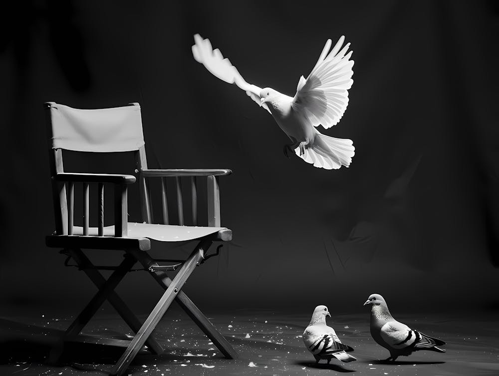 Colombes Volant Au-Dessus D'Une Chaise