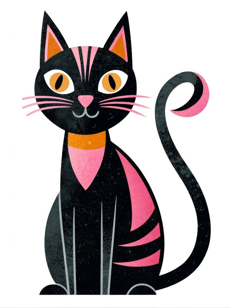 Black Cat With Pink Stripes