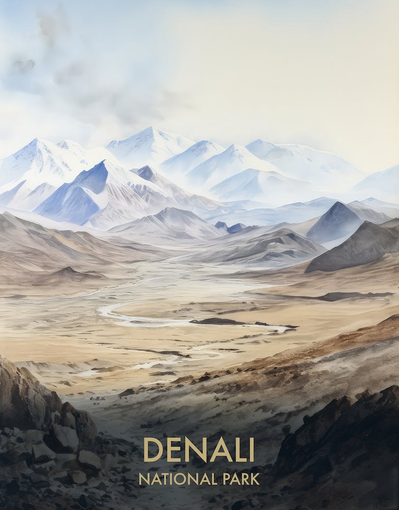 Denali National Park Watercolour Vintage Travel Poster 4