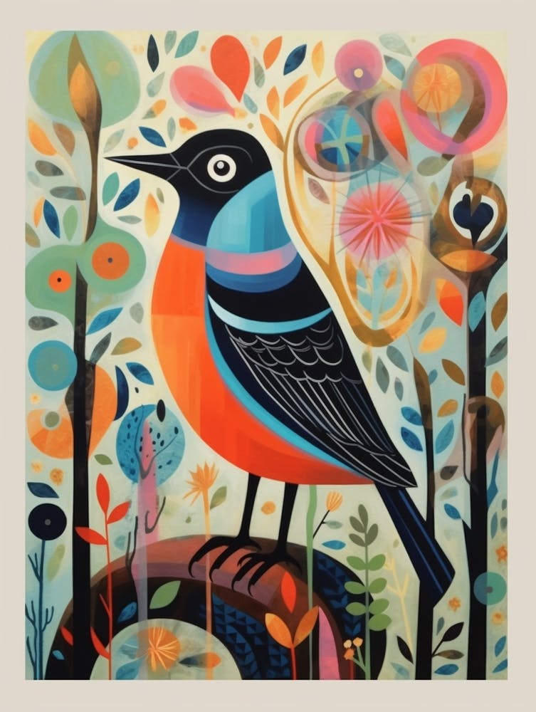 Colourful Scandi Bird European Robin 3