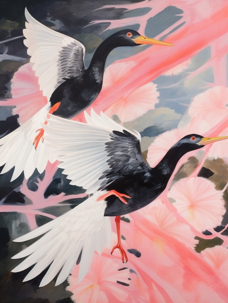 Pink Ethereal Bird Painting Cormorant