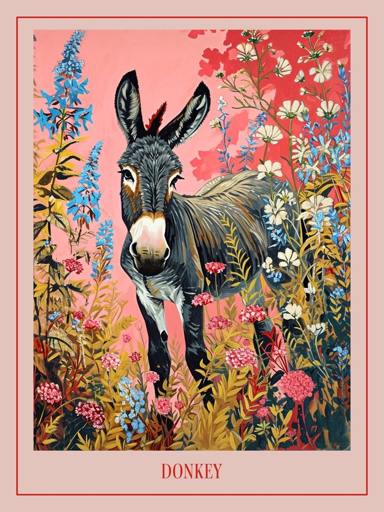 Floral Animal Painting Donkey 1 Poster