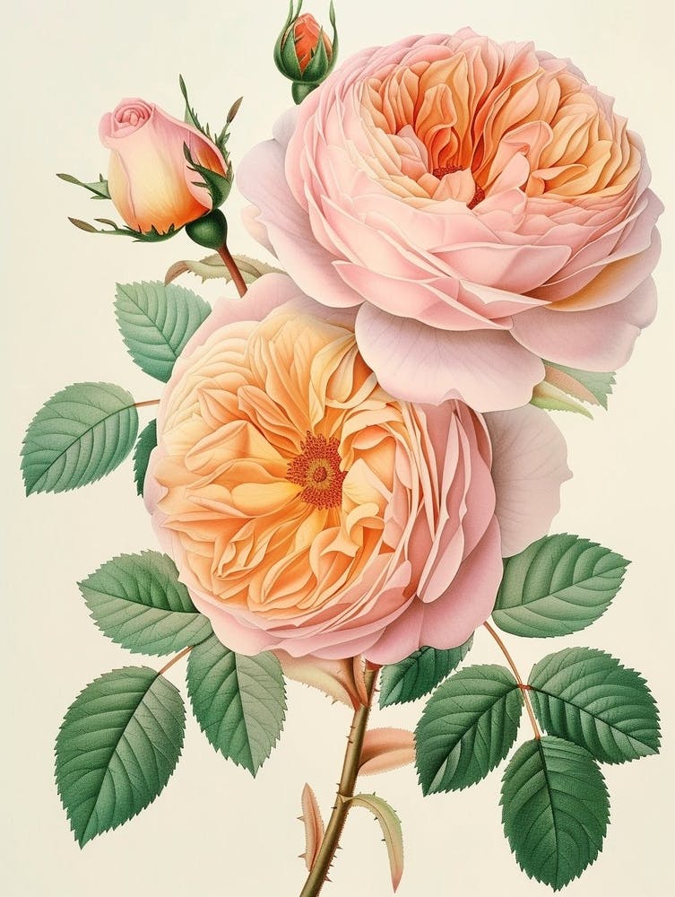 English Roses Painting Detailed Botanical 4