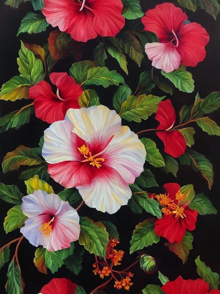 Hibiscus Still Life Oil Painting Flower