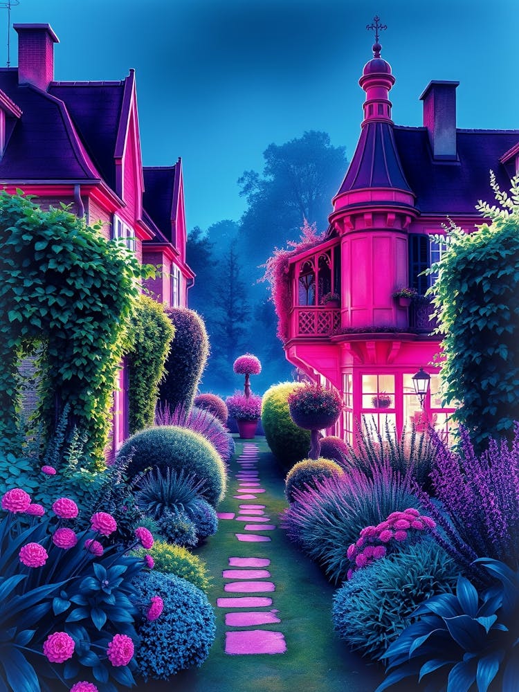 Pink House At Night