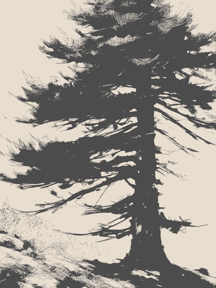 Minimalist Gray Pine Tree