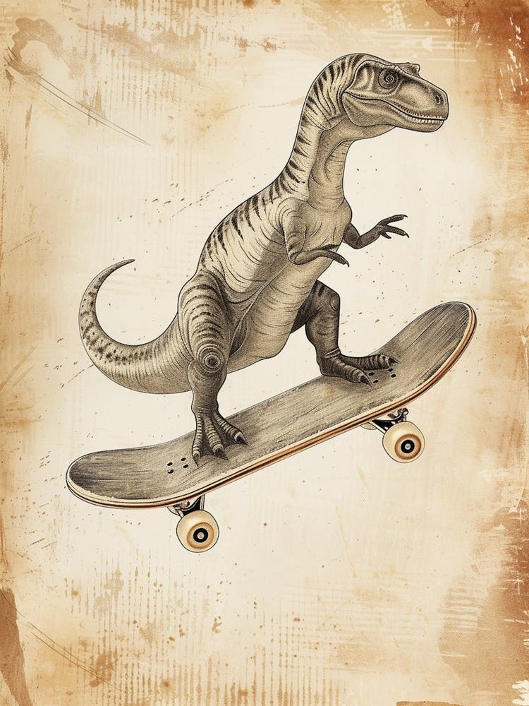 Vintage Edmontosaurus Dinosaur On A Skateboard 2